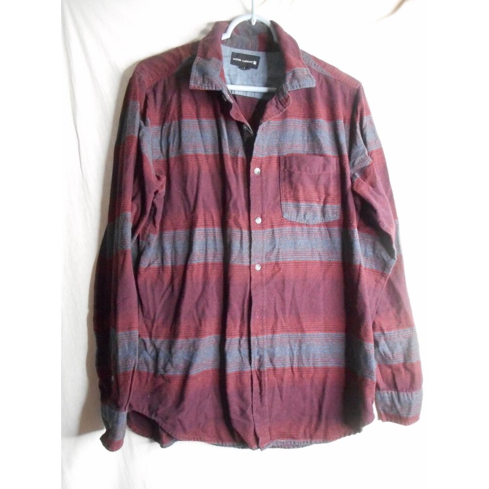 Ocean Current Size L Black Blue Burgundy Flannel Shirt cotton blend
